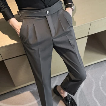 גברים המכנסיים 2023 חדש בסגנון בריטי עסקי מזדמן מוצק סלים ישר שמלה מכנסיים לגברים רשמית מכנסיים בגדי גברים L05