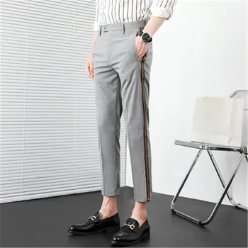 גברים מכנסיים חליפת מכנסיים באורך קרסול Slim Fit קלאסי מכנסיים קוריאנית מכנסיים תחפושת Homme חברתיים מזדמנים מכנסיים זכר בגדים 2023