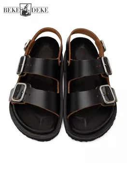 גברים עור אמיתי סנדל 2022 קיץ Mens נעליים מחוץ החוף מזדמנים נעלי וינטג אבזם רצועה פלטפורמת סנדלי גלדיאטור