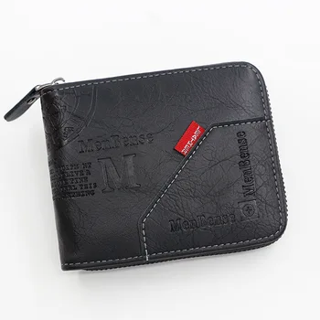 גברים של ארנק עור של המותג קצר שימושי הארנק הגברי בכיס התיק מטבע כסף עור רוכסן ארנק מיני בעל כרטיס ארנק קטן.