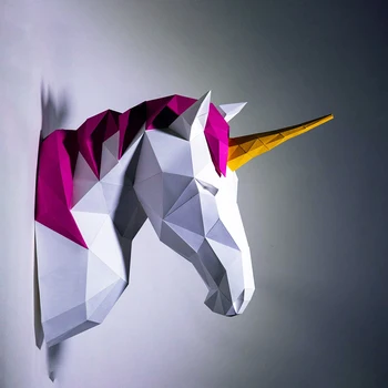 דגמי אוריגמי 3D נייר Papercraft קרן קיר בעיצוב פוני קישוט חג המולד DIY צעצועי מפלגה עיצוב הבית