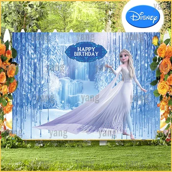 דיסני קפוא קסם הנסיכה אלזה קרח יער מסיבת יום הולדת נצנצים כחולים רקע מותאם אישית קישוט צילום רקע