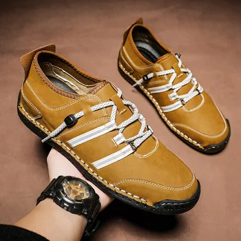 האביב 2023 עור נעלי גברים מוסתרים עקב למבוגרים נעליים מזדמנים אופנה צהוב Mens נעלי הליכה נוחות שטוחות, נעלי גבר