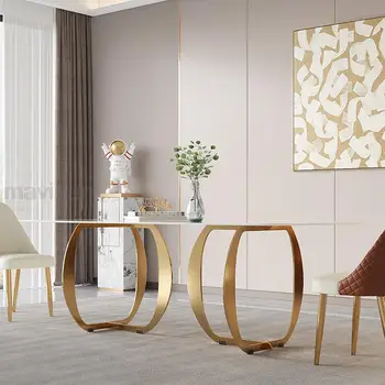 האירופי הלבן שולחן אוכל משיש אבן העליונה עיצוב מודרני מינימליסטי מלבני מבריק שולחן הזהב ערכים 캠핑테이블 רהיטים