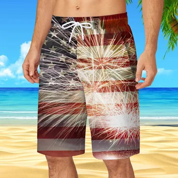 האמריקאי יום העצמאות מכנסיים קצרים של הגברים הדפסת 3d הוואי מכנסיים קצרים בגד ים מזדמנים מכנסיים של גברים ונשים לשחות מכנסיים קצרים