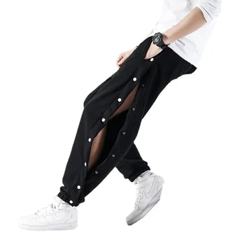 הגברים לאביב קיץ דק ארוך מכנסי טרנינג אפור שחור צבע כותנה מזדמנים מכנסיים כפתורים עיצוב