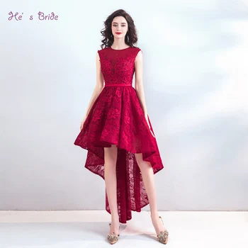 הוא הכלה החדשה אדום מתוק אלגנטי, שמלת קוקטייל סקופ שרוולים רקמה לבנות ויפות לגזור באורך הברך מסיבת רשמית Vestidos