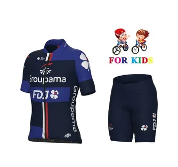 הילד 2023 GROUPAMA FDJ קבוצת ילדים רכיבה על אופניים ג ' רזי שרוול קצר אופניים עם בגדים קצרים יוקרתי Ciclismo