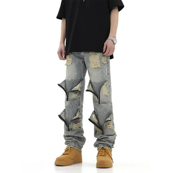 היפ הופ משובח קרע ג 'ינס מקרית מכנסיים שטף Harakuju אופנת רחוב ג' ינס מכנסיים בשביל זכר טלאים