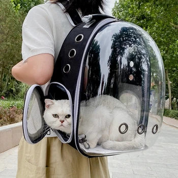 הכלב נייד חתול מחמד נושא תרמיל תיק מנשא תיק מרחב לנשימה חיות מחמד תחבורה גור קפסולת חלל שקוף התרמיל