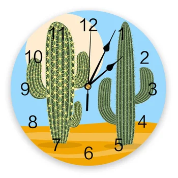המדבר קקטוס השעון בסלון עיצוב הבית העגול הגדול שעון קיר אילם קוורץ שעון של שולחן חדר שינה קישוט קיר שעון