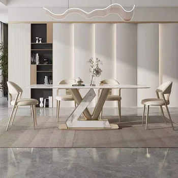 הסלון אבן צפחה שולחן האוכל בבית מודרני מינימליסטי מבריק מלבני קטן ביתיים שולחן כיסאות נורדי משולב