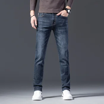 הסתיו והחורף של גברים מזדמנים ארוך מכנסי ג 'ינס יוקרתיים עסקים רופף ישר סלים סתיו ג' ינס גברים