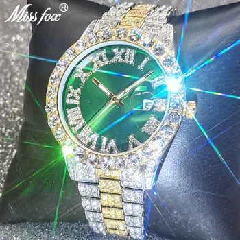העליון היפ הופ חדש קר בחוץ מלא Moissanite גרין קוורץ שעונים עיצוב עמיד למים לצלול עסקים תכשיטים שעונים Montre Homme לוקס