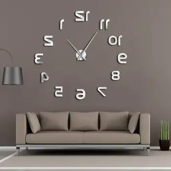 הפוך DIY גדול שעון קיר בעיצוב מודרני הפוכה מספרים Frameless קיר שעון יוקרה אפקט המראה הגדול מחט השעון הפוך