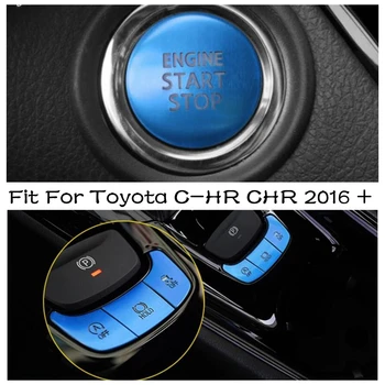 הפעלת מנוע מפסק כיבוי לחץ על כפתור ציוד Shift תיבת הבקרה כיסוי לקצץ מתאים טויוטה C-HR CHR 2016 - 2022 אדום / כחול אביזרים