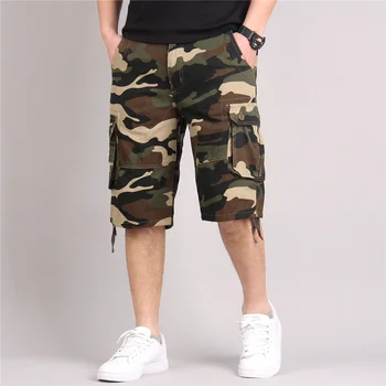 הקיץ צבאי הסוואה המכנסיים גברים מזדמנים כותנה רב-כיס מכנסי באגי אופנת רחוב צבא ישר טקטיים קצרים.