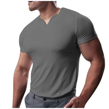 הקיץ של גברים V-צוואר שרוול קצר סלים להתאים חולצה מוצק מקרית העליון שרוול קצר חולצות T לגברים Y2k מקסימום בגדי גברים 티셔츠