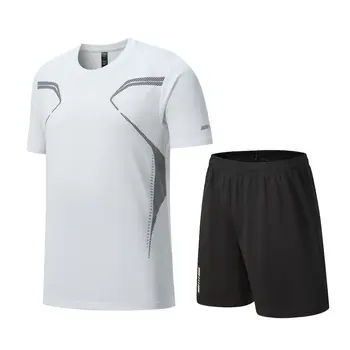 הקיץ של גברים להגדיר חולצה לבנה שרוול קצר חולצת ספורט קצרים 2 חתיכות ספורט לנשימה ריצה בגדים