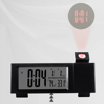 הקרנה דיגיטלית שעון מעורר עם טמפרטורה 180°סיבוב USB אלקטרונית שולחן חדר השינה ליד המיטה שעונים 3D קיר פונקציה הנודניקית