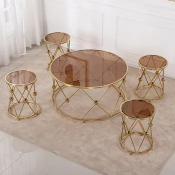 הרהיטים בסלון איטלקי אור בזבזני סיבוב פשוטה מודרני יצירתי זכוכית שולחן קפה