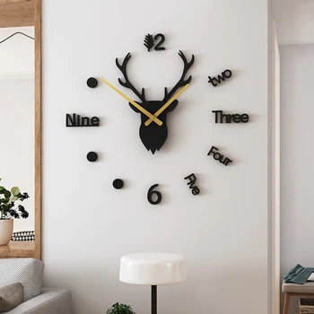 הרשת מפורסמת ראש הצבי לא אגרוף שעון שעון קיר הסלון בבית creative DIY השעון שקט אישיות אופנה