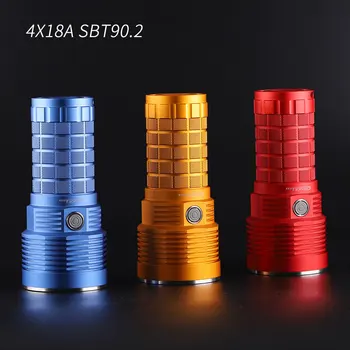 השיירה 4X18A כחול/כתום/אדום פנס, SBT90.2,, עם בקרת טמפרטורה וסוג c טעינת ממשק,18650 פנס