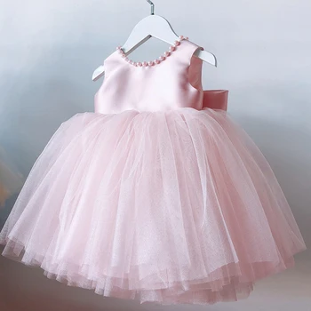 התינוק שמלות ערב לנערות פנינים יוקרה Eleagnt החתונה רשמי שמלת נשף קשת יום הולדת נסיכה השמלה של 1-5 שנים שמלת ילדה