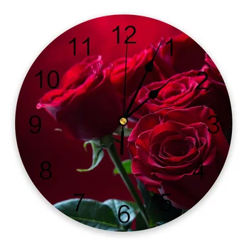ורד אדום פרח עגול שעון קיר אקרילי תלוי שקט שעון זמן בבית עיצוב פנים חדר השינה, הסלון, המשרד קישוט