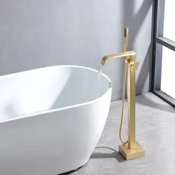 זהב אמבטיה ברז מקלחת ערכת עומד רצפה, אמבטיה ברזים לאמבטיה מפל מצב מקלחת ברז זרבובית ברז מקלחת יד