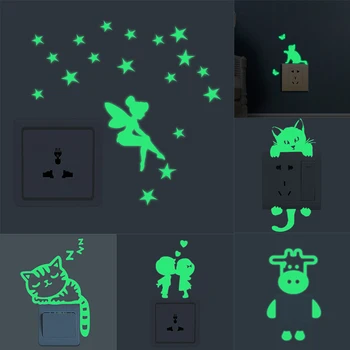 זוהר קריקטורה להחליף מדבקה זוהרת בחושך חתול מדבקה פלורסנט פיית ירח כוכבים מדבקה ילד קישוט חדר בבית