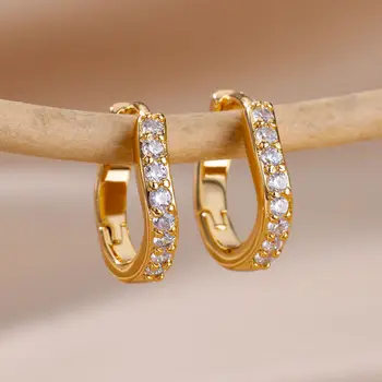 זירקון גיאומטריות עגילים לנשים אלגנטי נירוסטה עגילים 2023 במגמת נקבה טבעת תכשיטי יוקרה aretes