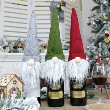 חג המולד בקבוק יין לכסות חג שמח עיצוב חג המולד בבית SnowmanTable תפאורה חג מולד מתנות לשנה חדשה שמחה בובה Navidad