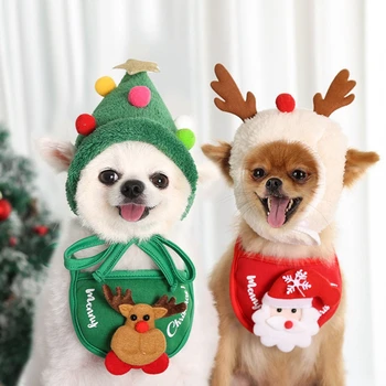 חג המולד כלבים בנדנה כובע להגדיר חמה קטיפה מחמד כובע כלב חג המולד תלבושות אביזרי קישוט קטן, בינוני, כלבים גדולים, חתולים