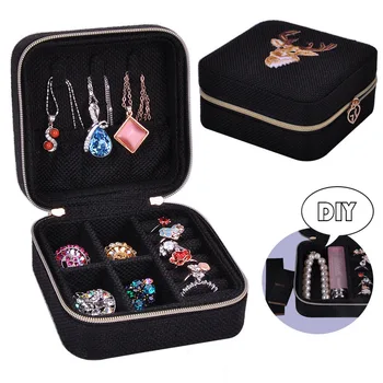 חדש אייל רקמה, רוכסן נייד תכשיטים תיבת אחסון מחזיק תצוגת עגיל טבעת שרשרת תיק נשים מתנה.