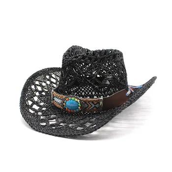 חדש חלול בעבודת יד המערבי בוקרים כובע קש נשים גברים אופנה הקיץ נסיעות חיצונית חוף השמש כובעים מוצק לשני המינים כובע שמשיה