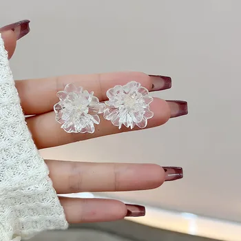 חדש שרף שקוף 3D מקפלים פרח גדול עגיל לנשים יצירתי מקסים פשוט תכשיטים לחתונה בחורה מתנה Brinco