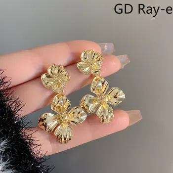 חדשות אופנה 925 כסף מחט צבע זהב מתכת פרח עגיל לנשים רטרו זמן Brincos ציצית עגיל תכשיטים
