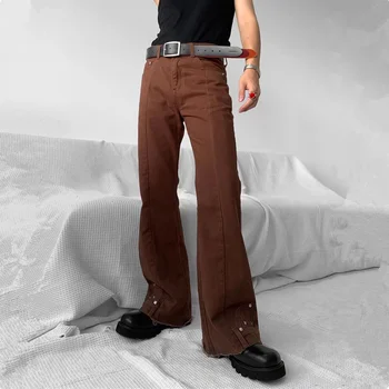 חדשות אופנה וינטג 'בראון באגי גברים מטען נור ג' ינס מכנסיים רחוב היפ הופ נשים מזדמנים רופף ג ' ינס מכנסיים Pantalon
