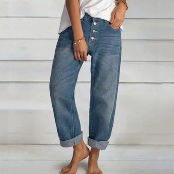 חדשות אופנה וינטג 'של נשים ג' ינס גבוהה המותניים אמא רחב הרגל מכנסיים כחולים ישר מכנסיים Oversize חופשי נשים מכנסיים 2023