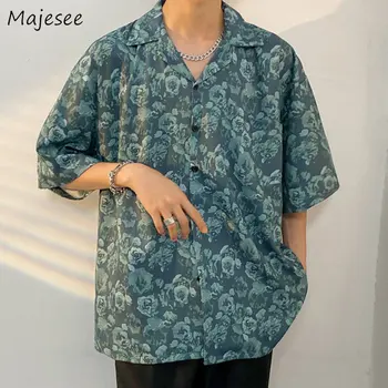 חולצות גברים פרחוני באגי אופנה קיץ החג רטרו Harajuku מזדמן נאה בסגנון יפני לנשימה כל-התאמת בני נוער Camisas