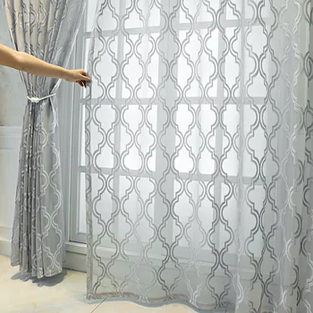 חלון המודרנית טול וילונות גיאומטריות ז ' קארד לבן אפור חום בידוד, הגנה מפני השמש סלון מרפסת חדר השינה וילונות