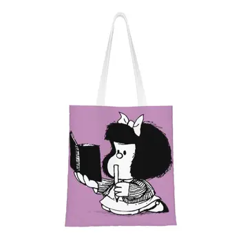 חמוד Mafalda עם המחברת קניות שקיות לשימוש חוזר קינו קומיקס קריקטורה בד מכולת כתף קונה תיק