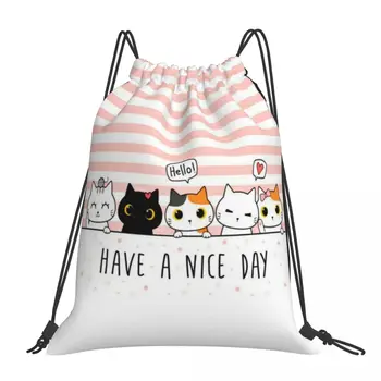 חתולים שיהיה לך יום נעים שרוך שקיות ספורט יוניסקס עמיד למים אחסון לארגן חבילה בכיס התיק עם החבל