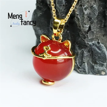 טבעי אותנטי ברקת אדומה קלצידוני חתול מזל הכדור שרשרת פשוטה אלגנטית אישית אופנה תכליתי מעולה תכשיטים