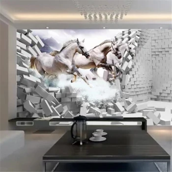 טפט מותאם אישית 3D מוצק ציור קיר סוס לבן דוהר קישוט הטלוויזיה רקע קיר מסמכי עיצוב הבית 3d המסמכים דה parede