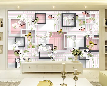 טפט מותאם אישית 3D תלת ממדי התיבה מצוירים ביד פרח, ציפור הטלוויזיה רקע קיר קישוט הבית ציור קיר behang
