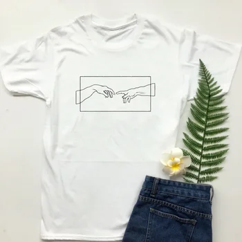 יוניסקס נשים מיכאלאנג ' לו ליצירת הידיים מודפס Tshirts קצר שרוול כותנה מקסימום Harajuku אסתטי חולצת נשים Tumblr