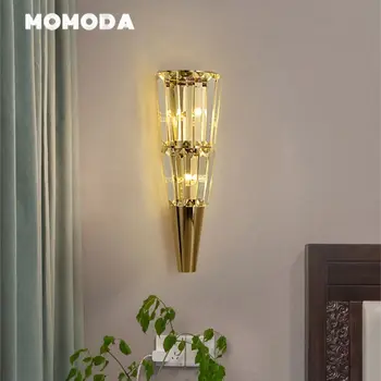 יוקרה LED מנורות קיר מודרני זהב קריסטל נירוסטה פמוט קיר חדר שינה סלון חדר אוכל מקורה תאורה