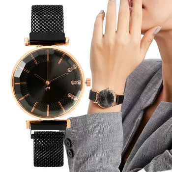 יוקרה בנות יהלום סט פשוט קוורץ שעונים האופנה שחור מגנט נירוסטה 2023 חדש לנשים שמלת שעון שעונים